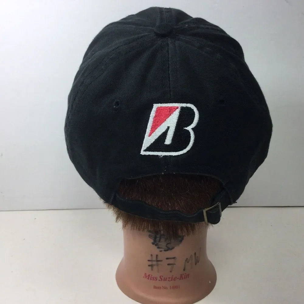 Bridgestone‎ Golf Hat Black SpellOut Strap back Baseball Cap Boom It